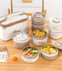 4pcs Portable Insulated Stackable Lunchbox Set with a Thermal Bag