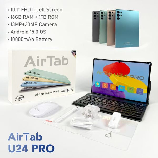 Airtab U24 Pro 10.1" PC Android Tablet 16GB RAM, 1TB ROM Android 15 OS, 10000mah Battery
